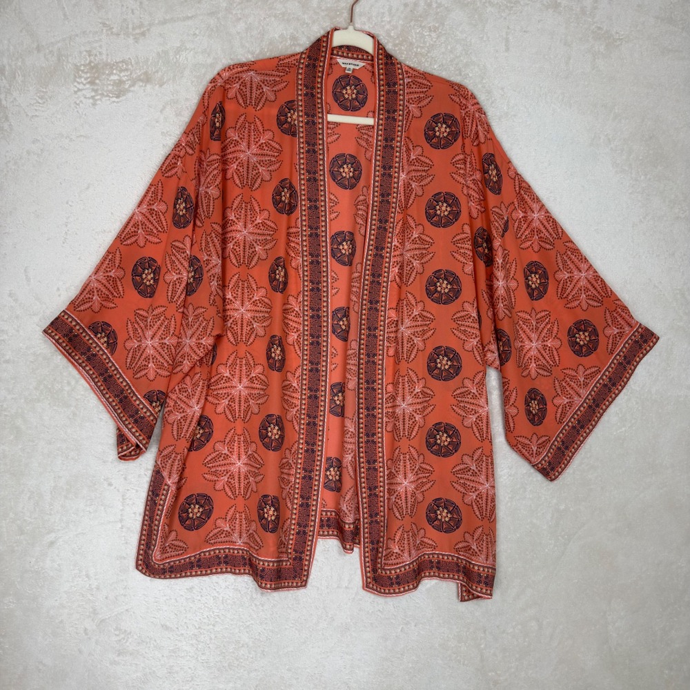 Max Studio Women 1X Kimono Cardigan Medallion Open Front Boho Western Layering